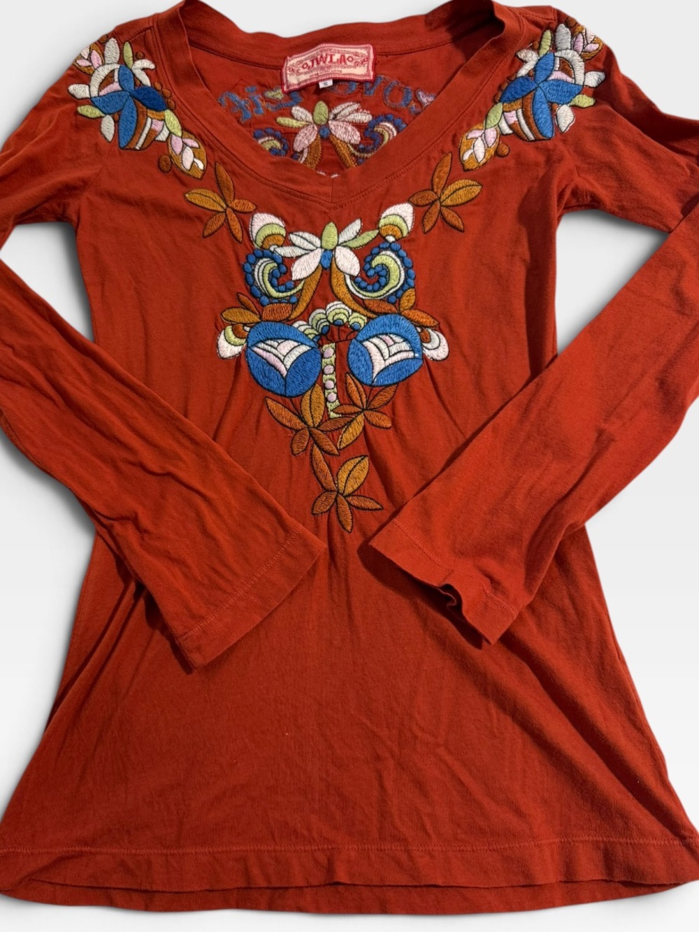 Johnny Was JWLA Love Life Embroidered Top S Burnt Orange
